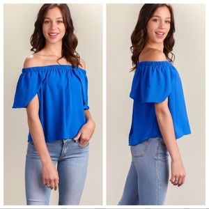 Blue Cold Shoulder Top